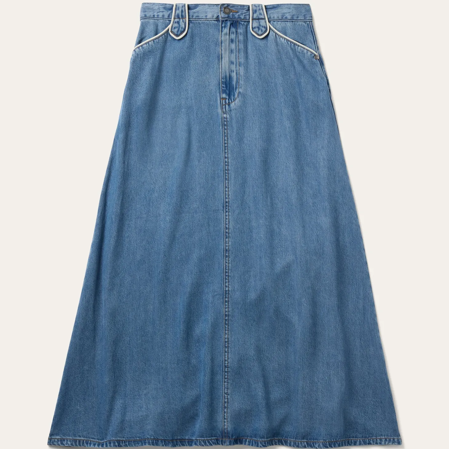 A-Line Piped Denim Skirt