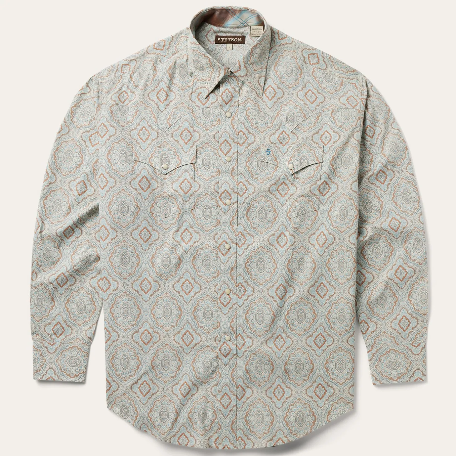Aqua Paisley Print Western Shirt