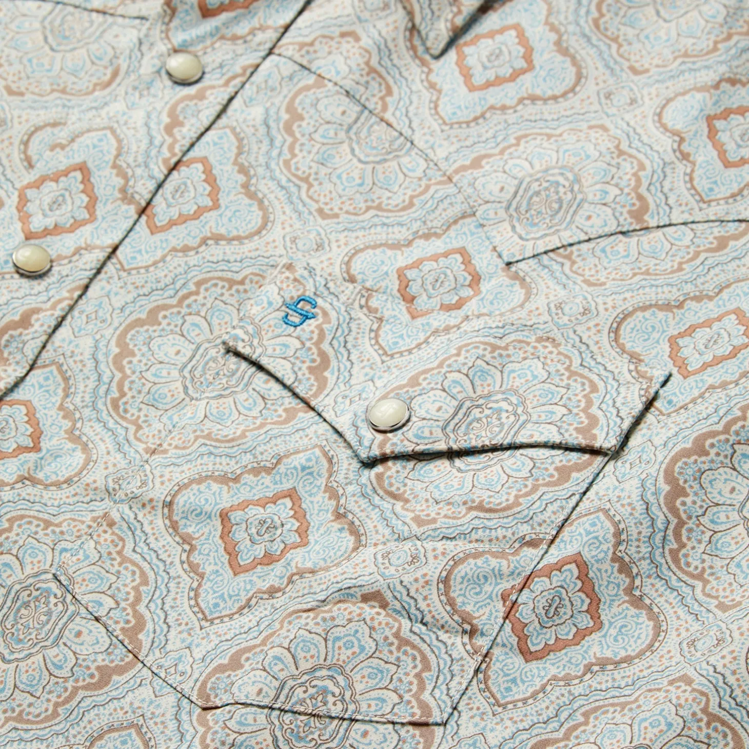 Aqua Paisley Print Western Shirt