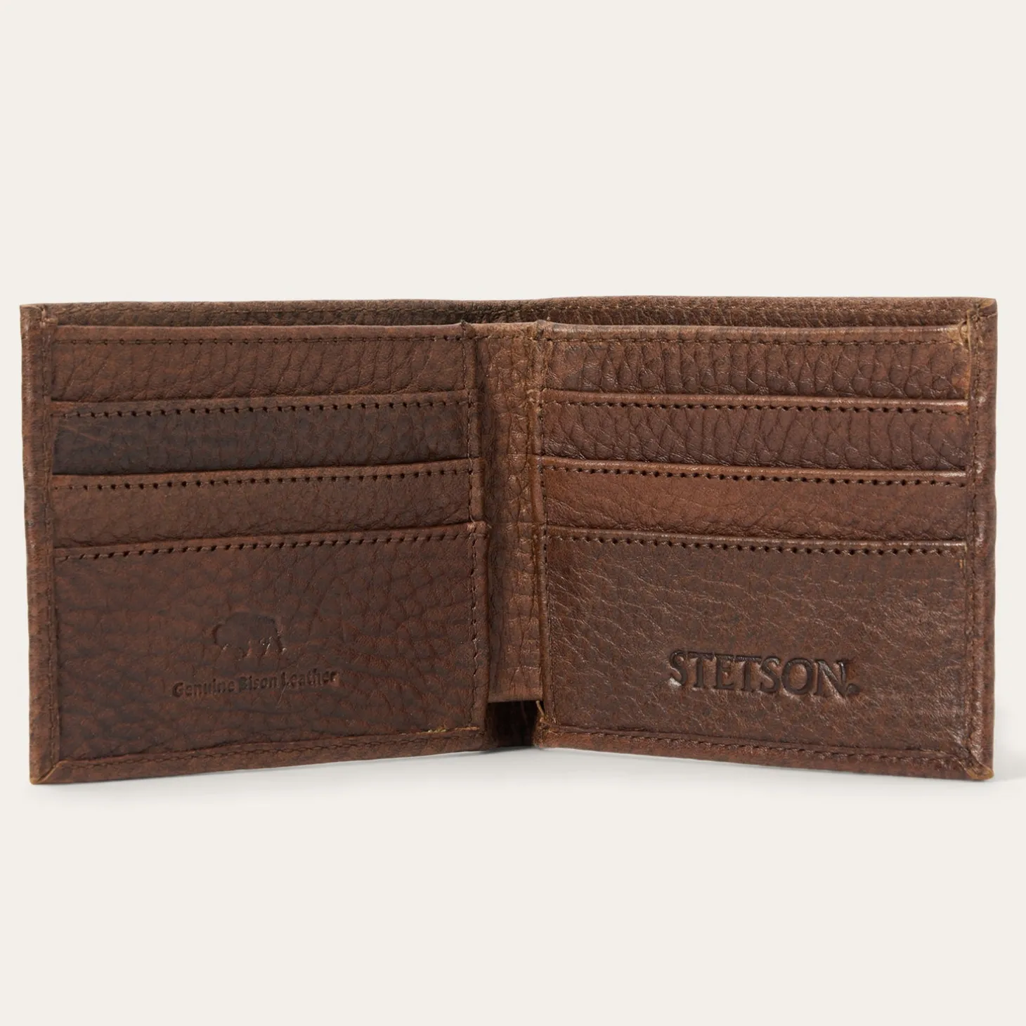 Bison Leather Stetson Rivet Bi-Fold Wallet