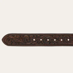 Bison Leather Tooled Tab Belt