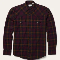 Black Wine Plaid Flannel Western Shirt