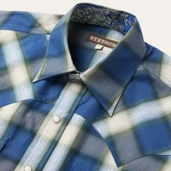 Blue Sage Dobby Plaid Western Shirt