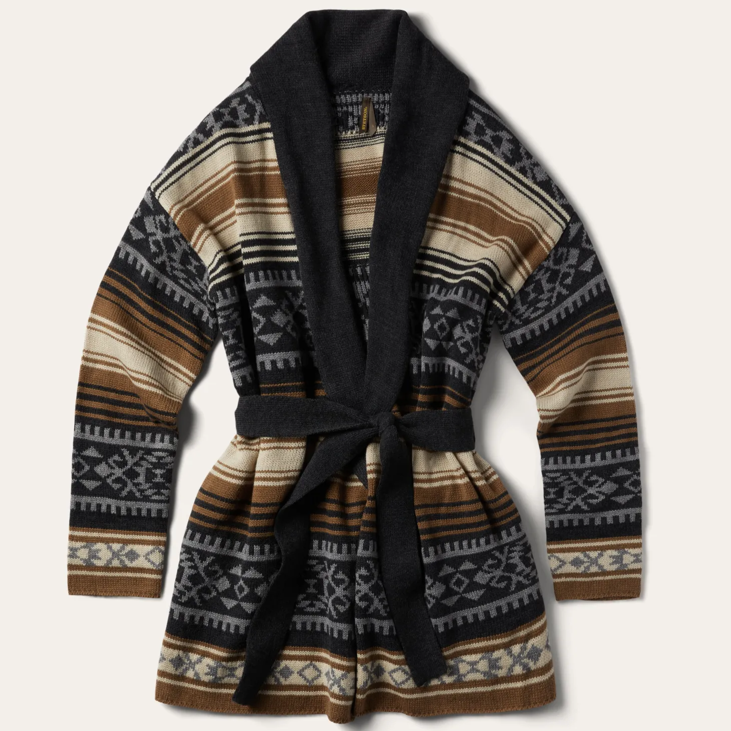 Brown Serape Belted Cardigan