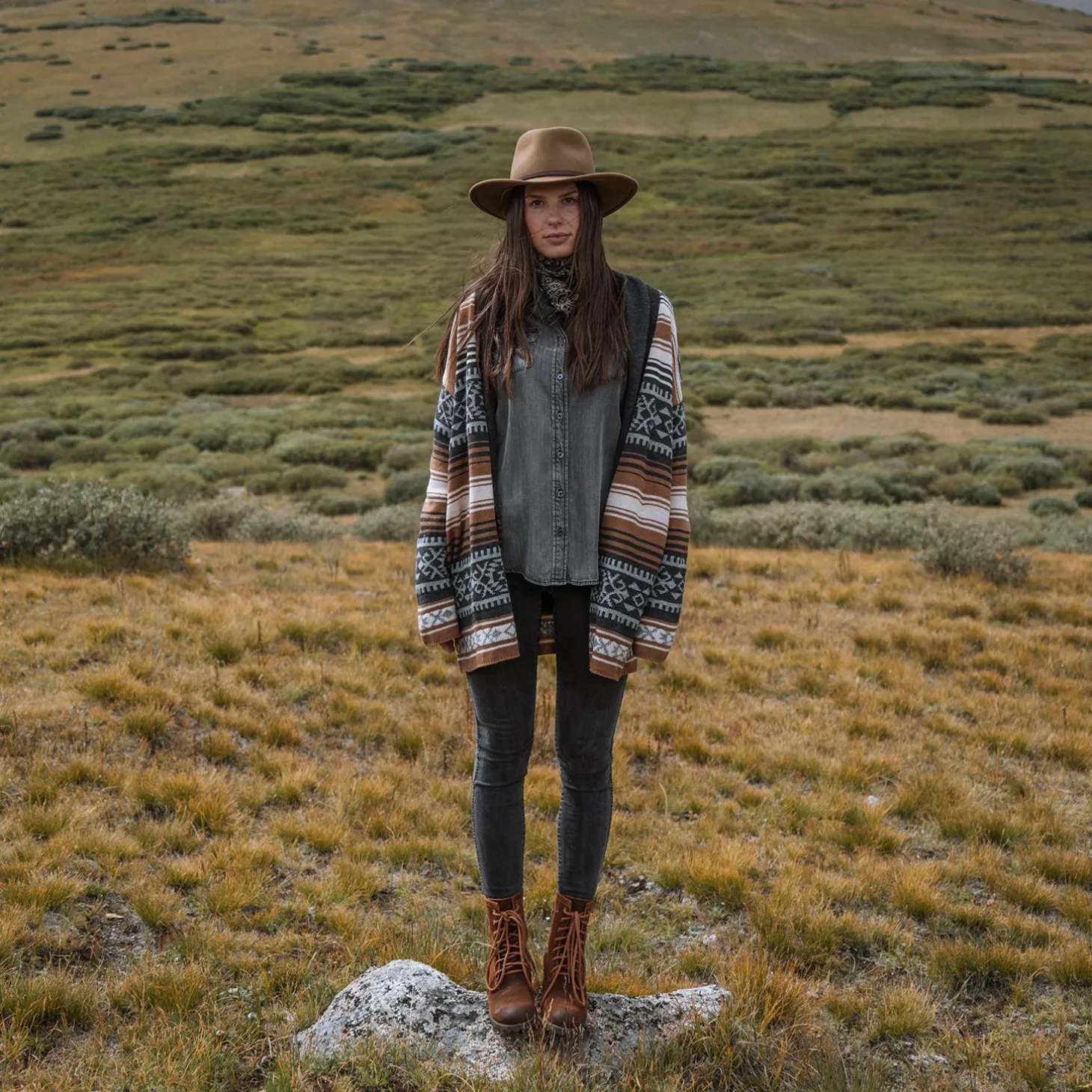 Brown Serape Belted Cardigan