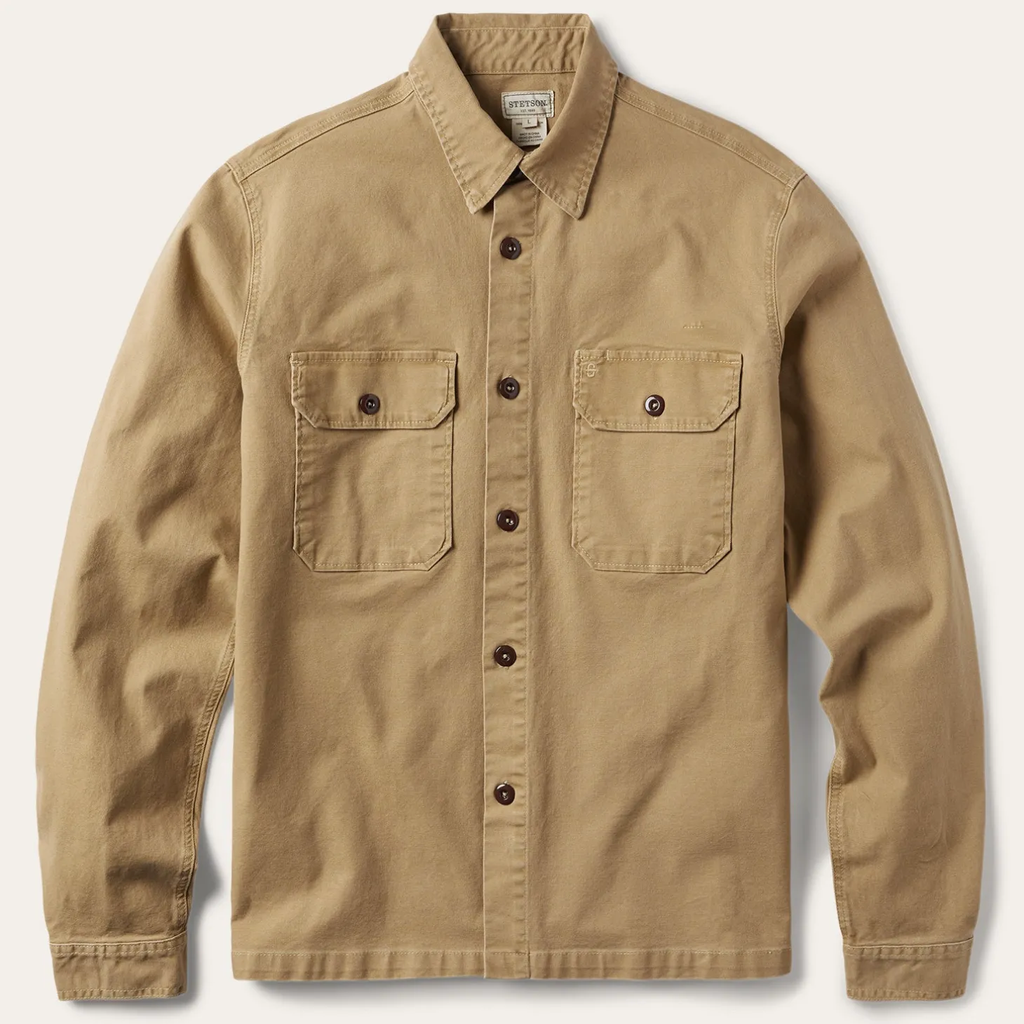 Camel Stretch Canvas Shirt Jacket