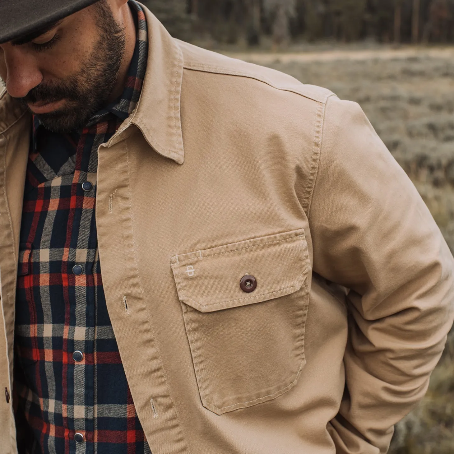 Camel Stretch Canvas Shirt Jacket