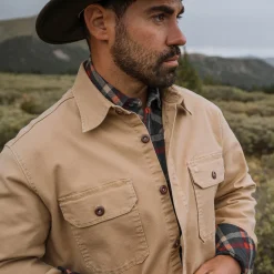Camel Stretch Canvas Shirt Jacket