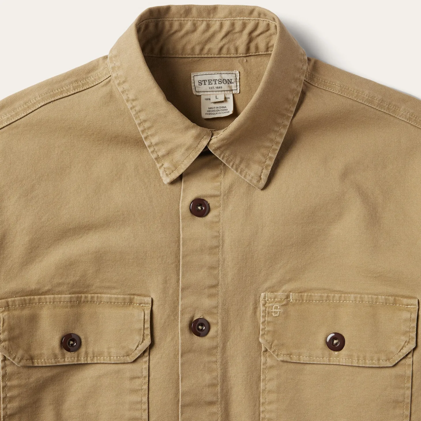 Camel Stretch Canvas Shirt Jacket