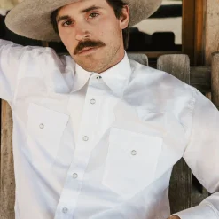 Classic Solid Snap Poplin Shirt In Optic White