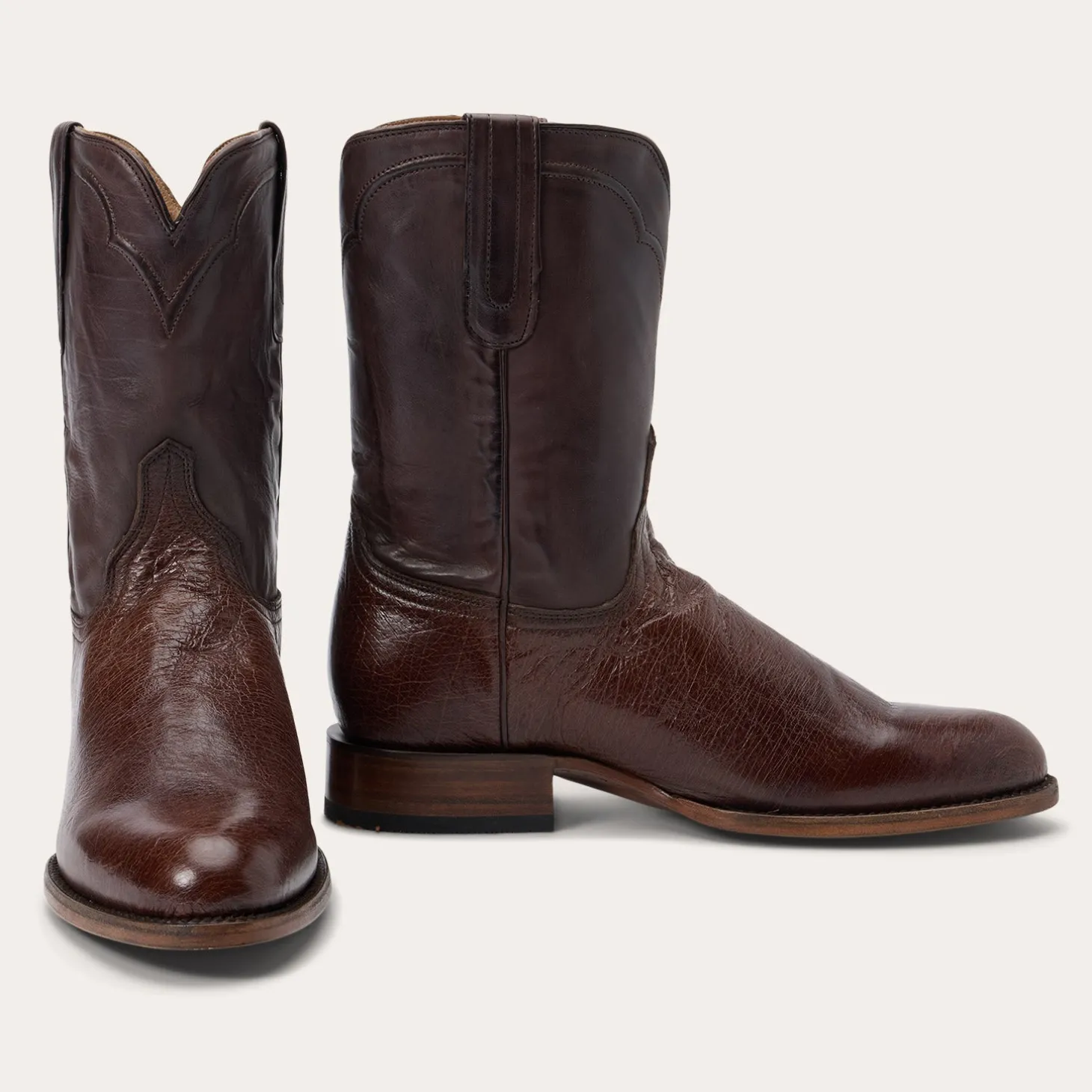 Clay Smooth Ostrich Roper Boots