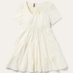 Cream Denim Tiered Dress