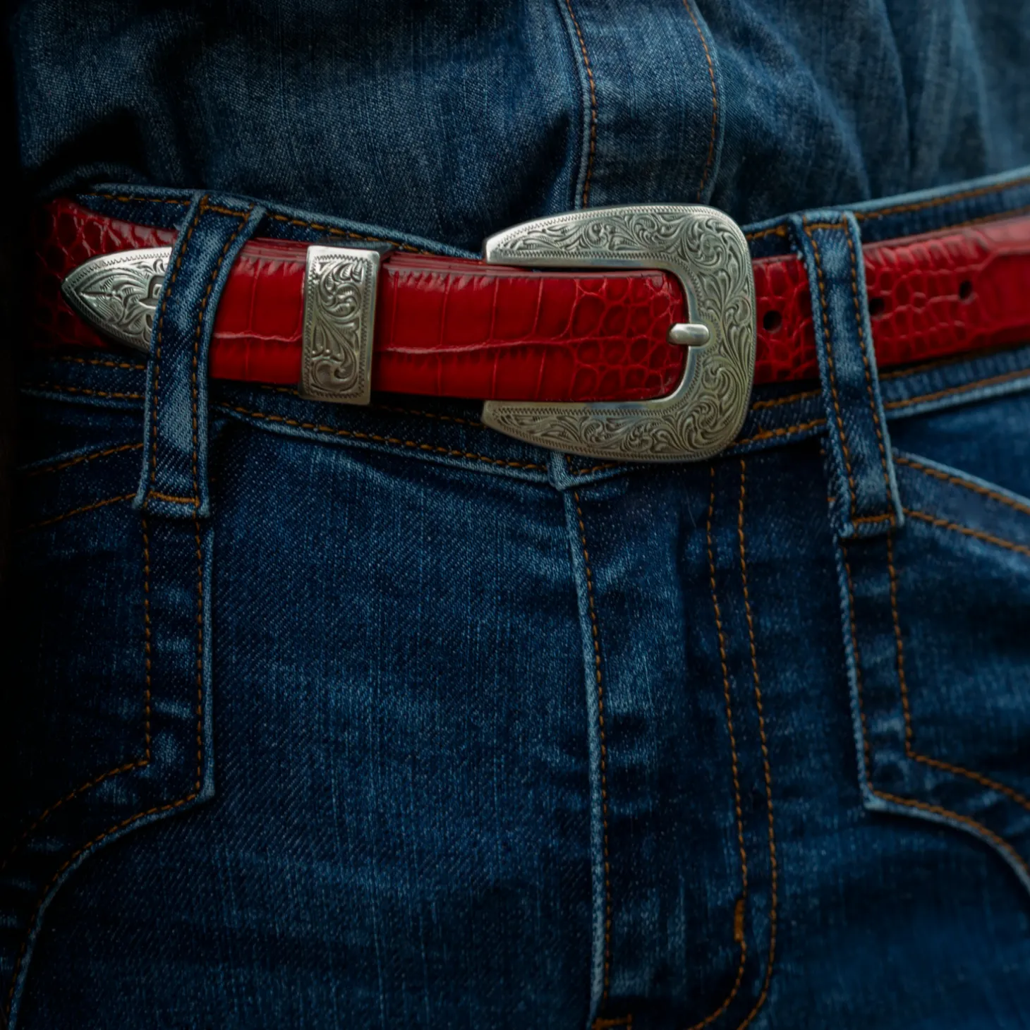 Croco Print Tapered Belt