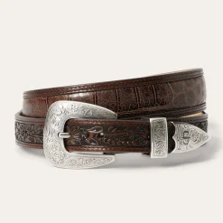 Croco Print Tooled Tapered Belt
