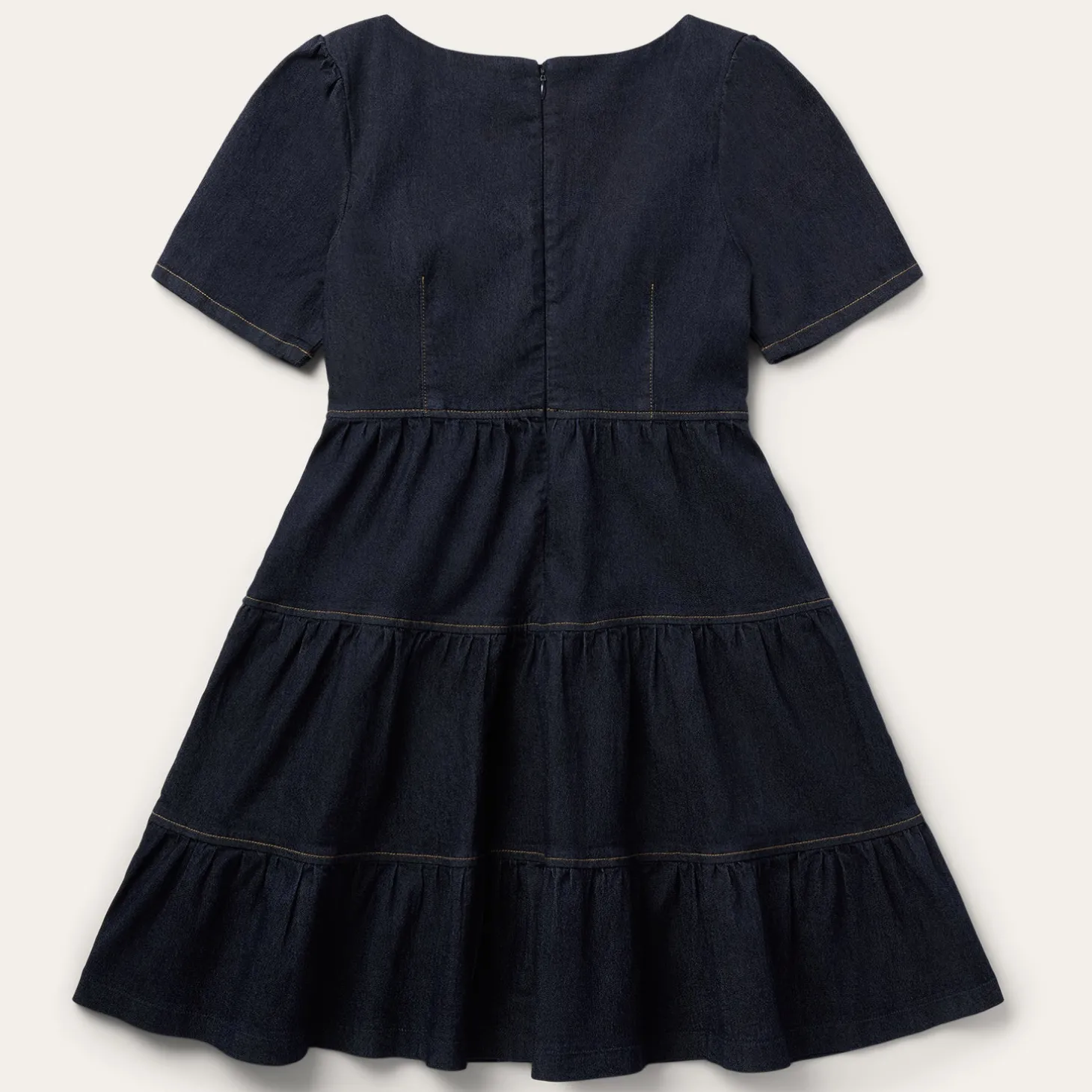 Dark Denim Dress With Contrast Top Stitching
