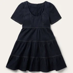 Dark Denim Dress With Contrast Top Stitching