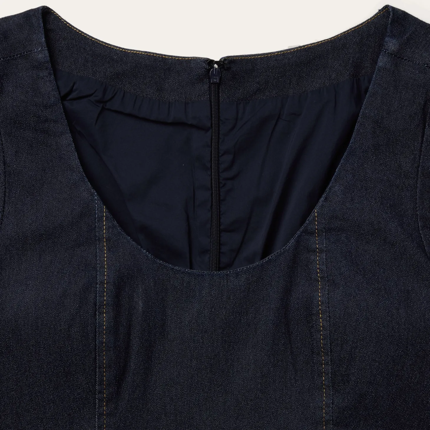 Dark Denim Dress With Contrast Top Stitching