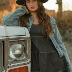 Dark Denim Dress With Contrast Top Stitching
