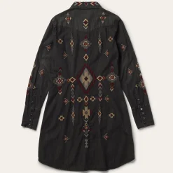 Embroidered Black Denim Shirt Dress