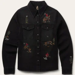 Embroidered Black Denim Shirt