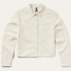 Embroidered Cream Denim Cropped Shirt