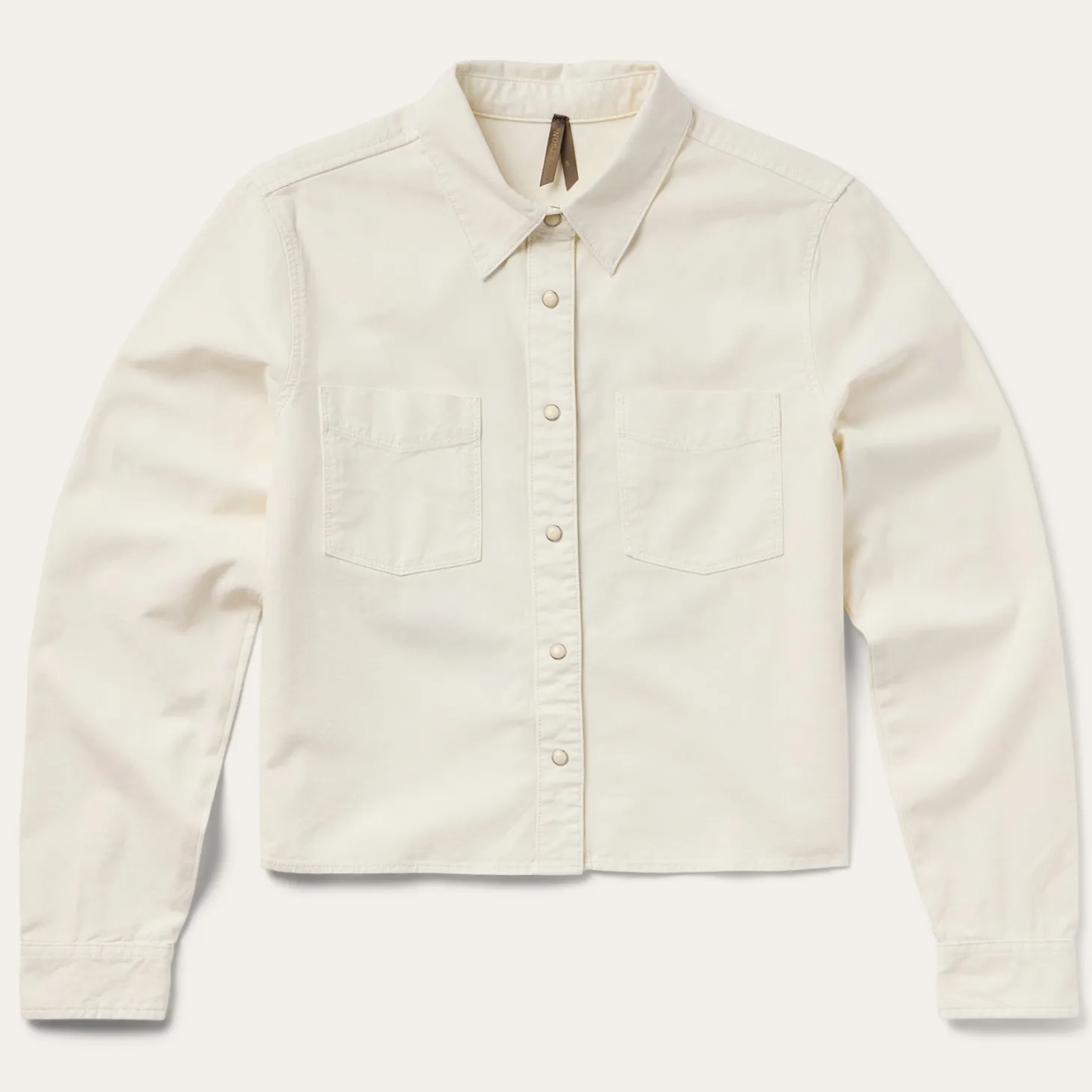 Embroidered Cream Denim Cropped Shirt