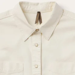 Embroidered Cream Denim Cropped Shirt