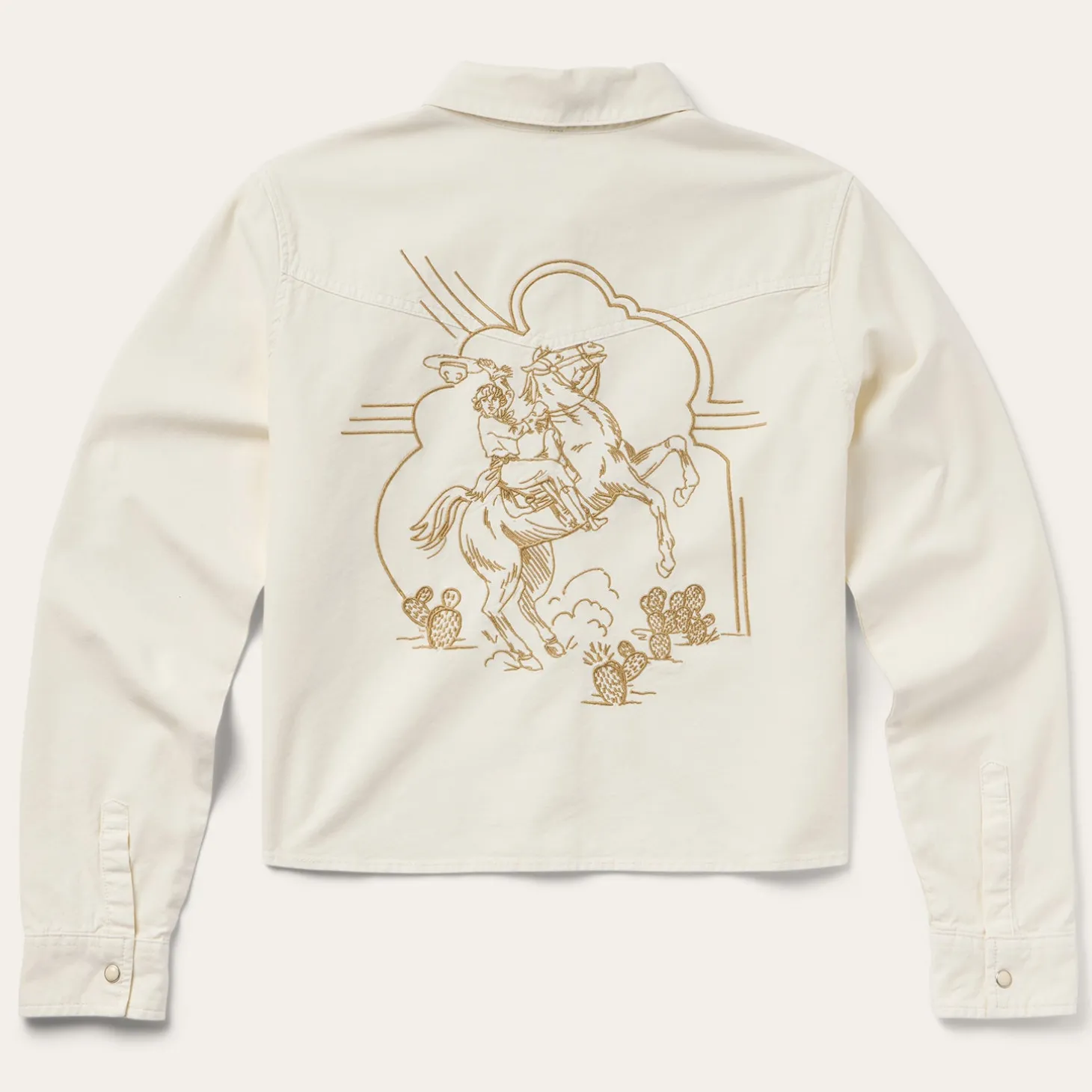 Embroidered Cream Denim Cropped Shirt