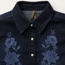 Embroidered Dark Denim Snap Front Shirt