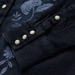 Embroidered Dark Denim Snap Front Shirt