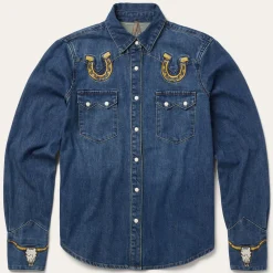 Embroidered Dark Denim Western Shirt