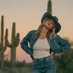 Embroidered Denim Button-Up Cropped Shirt