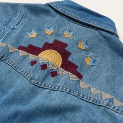 Embroidered Denim Button-Up Cropped Shirt