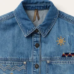 Embroidered Denim Button-Up Cropped Shirt