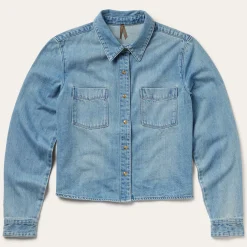 Embroidered Denim Cropped Shirt