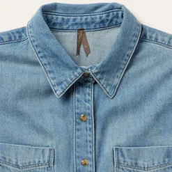 Embroidered Denim Cropped Shirt