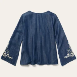 Embroidered Denim Peasant Blouse