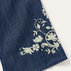 Embroidered Denim Peasant Blouse