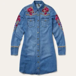 Embroidered Denim Shirt Dress
