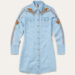 Embroidered Denim Shirt Dress