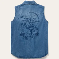 Embroidered Sleeveless Denim Shirt