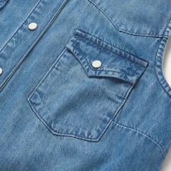 Embroidered Sleeveless Denim Shirt