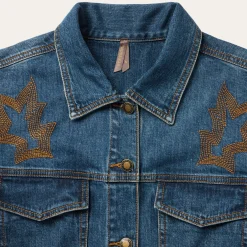 Embroidered Stretch Denim Shirt Dress