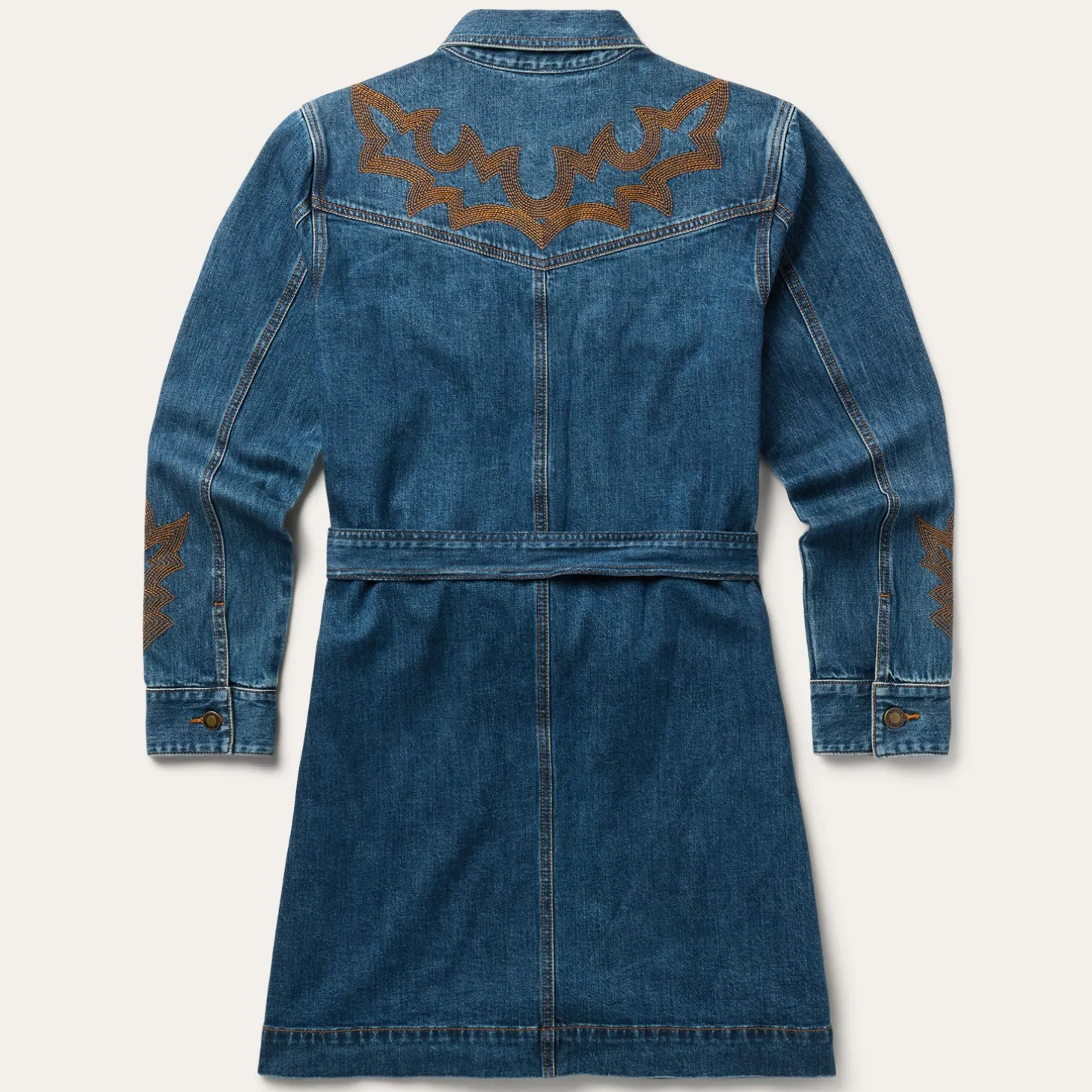 Embroidered Stretch Denim Shirt Dress