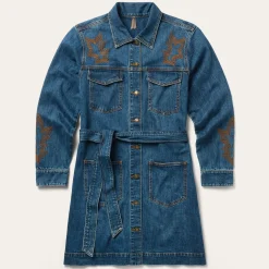 Embroidered Stretch Denim Shirt Dress