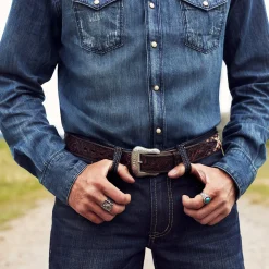 Embroidered Tooled Tab Belt