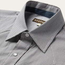Grey Geo Print Western Shirt