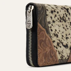 Hair-On-Hide Tooled Zip Wallet