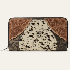 Hair-On-Hide Tooled Zip Wallet