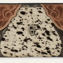 Hair-On-Hide Tooled Zip Wallet